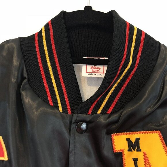 Vintage Disney Wear Mickey Mouse Letterman Jacket Black Satin Made In USA Size L - Picture 4 of 11